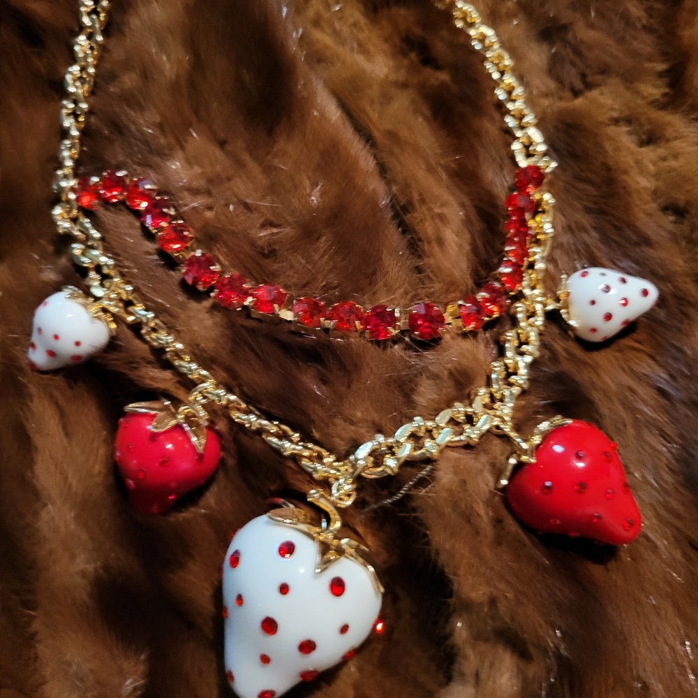 Betsey Johnson Strawberry Statement necklace.
